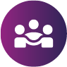 Purple and white icon with people holding hands