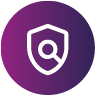 Purple and white search icon inside a shield